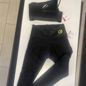 Super cute black and neon yellowish green logo workout set!